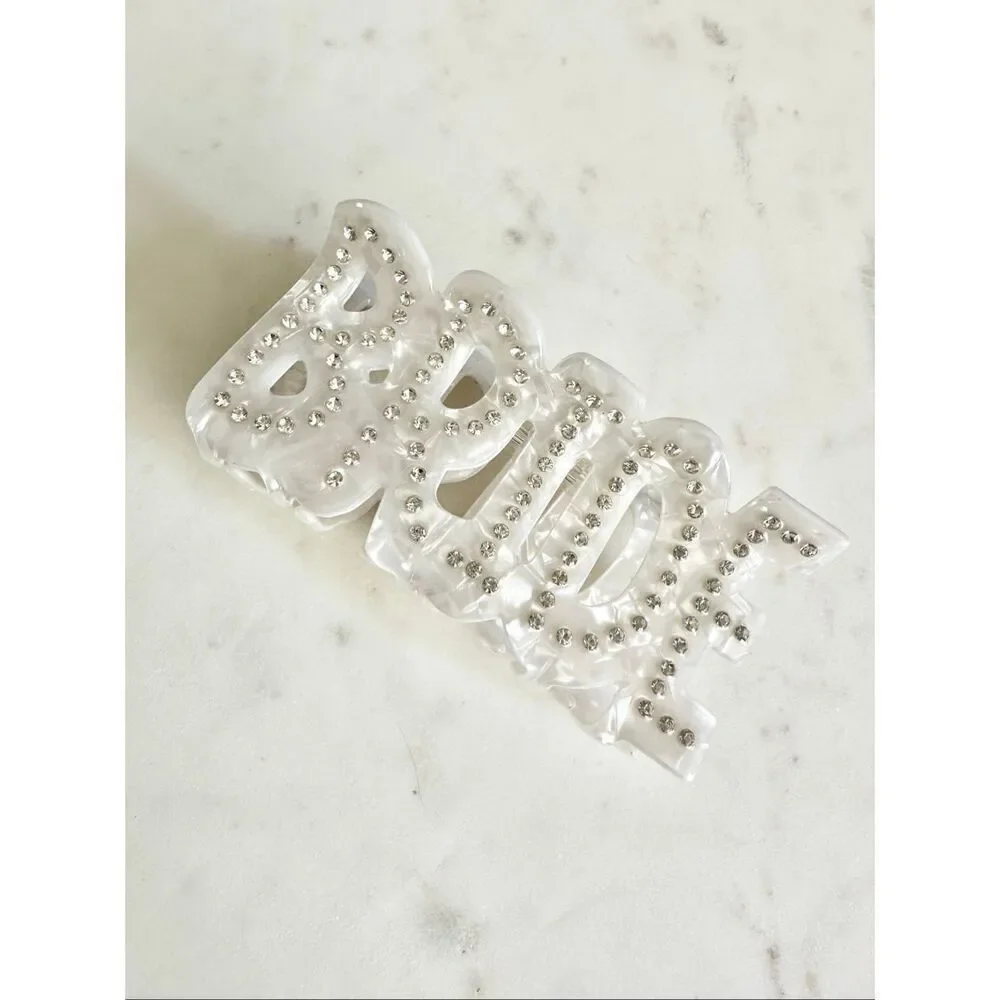 ‘Bride’ bridal white and rhinestone hair claw